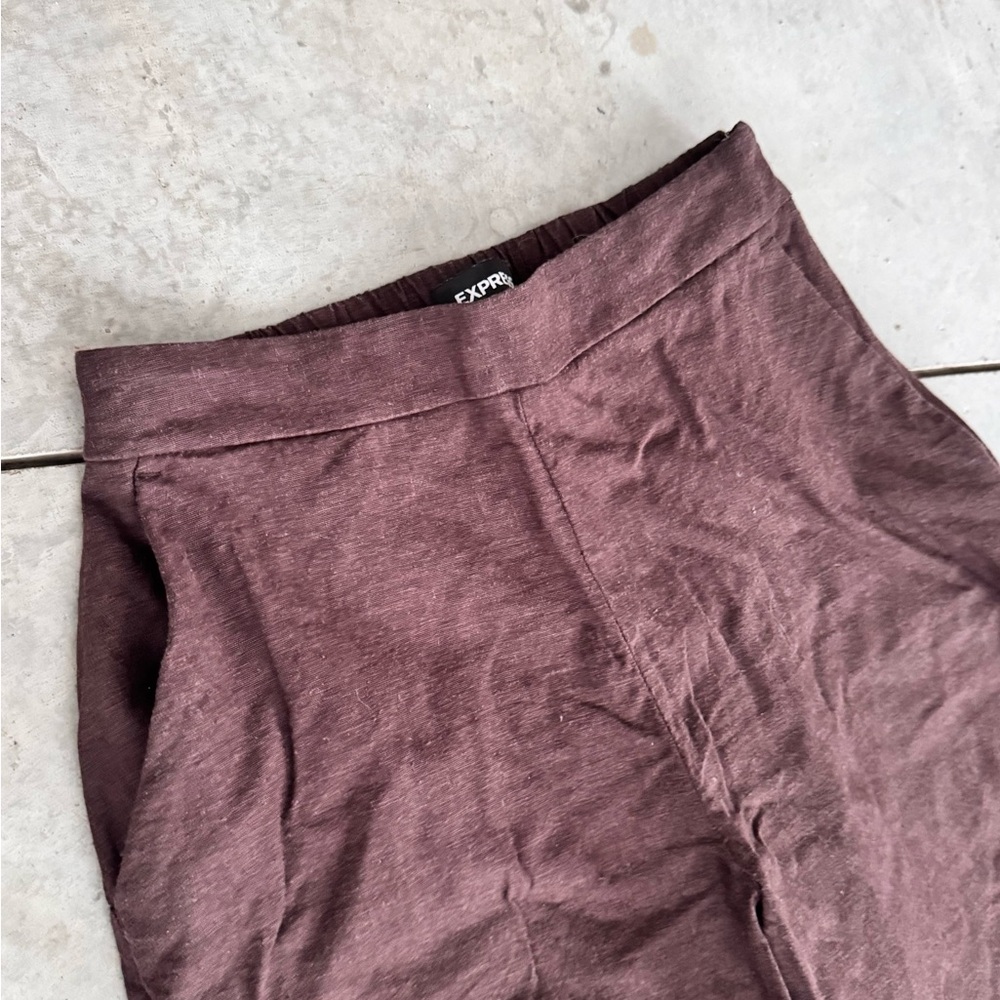 Express Dark Brown Wide Leg Super High Rise Linen Blend Pants Size XS - Picture 4 of 11
